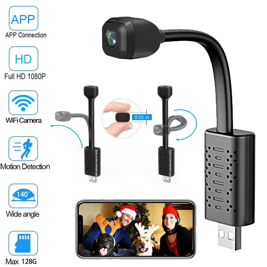 CUGUU Mini HD 4K WiFi Überwachungskamera mit Nachtsicht und USB-Modul in Schwarz - Bild 2