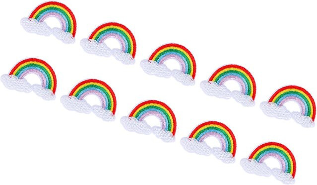10 Stück Igeteck Stoffaufnäher Wolke und Regenbogen Stickerei Applikation in Bunt und Weiß - Bild 1