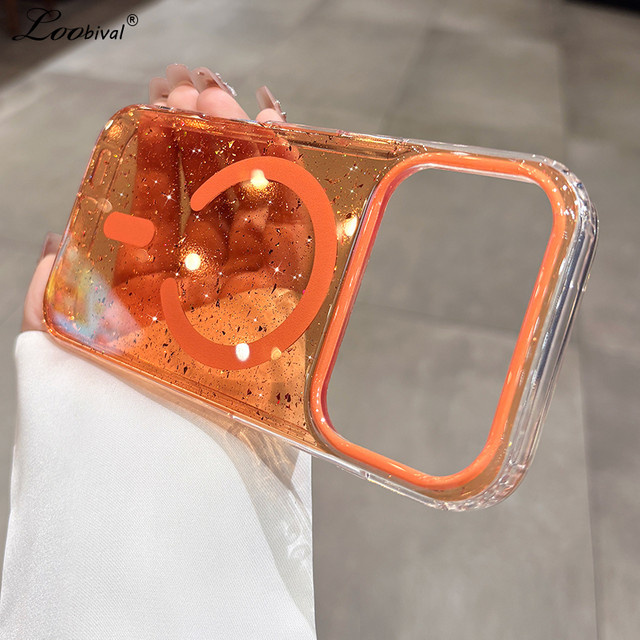 Loobival MagSafe Ultra-Slim Handyhülle mit Glitzer-Effekt für iPhone, transparent orange - Bild 1