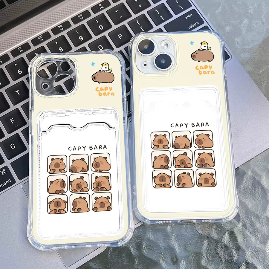 Capy Bara TPU Kartenhalter Handyhülle für iPhone 17 16 15 14 13 12 11 Pro Max Air XR X Xs Stoßfeste Transparente Schutzhülle - Bild 2