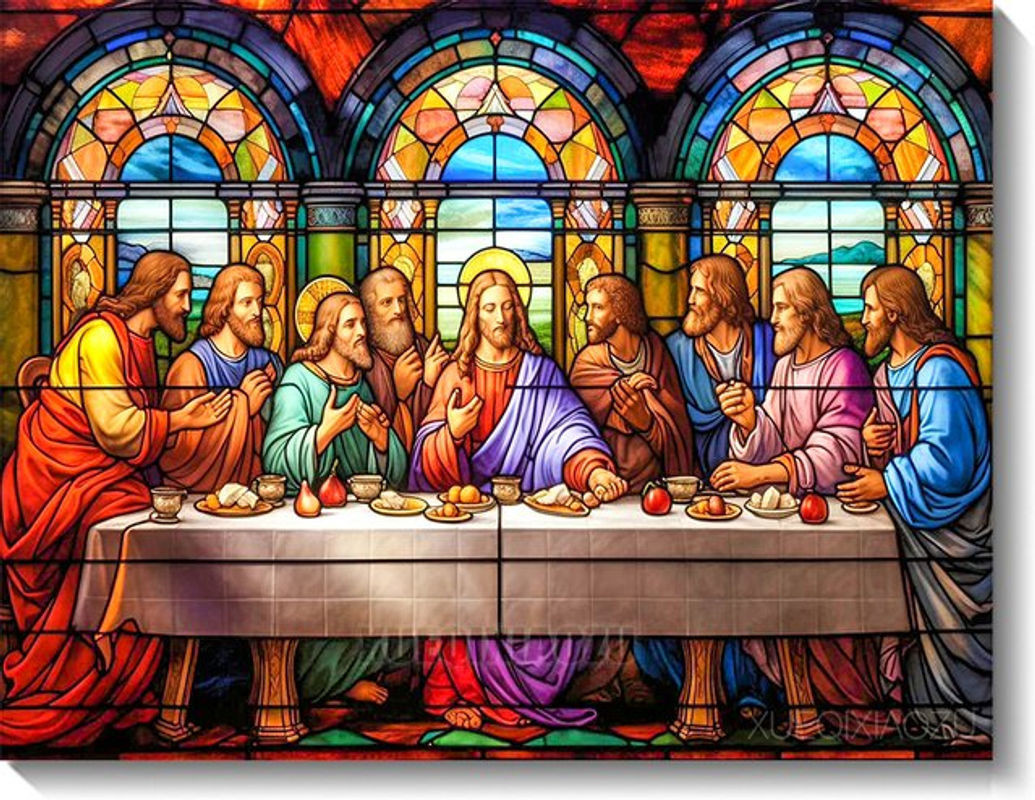 QIZITENG 5D DIY Diamantmalerei Jesus Letztes Abendmahl als Strass Stickerei Set in Mehrfarbig, quadratisch, wandmontiert, Breite: 40 cm, Höhe: 30 cm, Tiefe: 30 cm - Bild 1