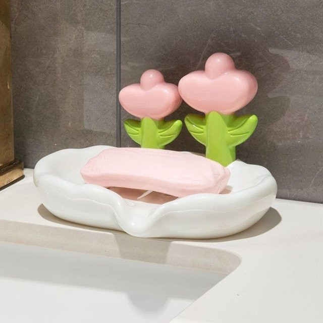 Yiran Furniture Seifenschale mit Ablauf und rutschfestem Stand, Meeresweiß, Kunststoff - Bild 1