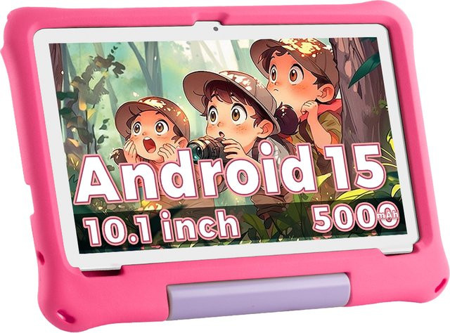 Paitanry Kinder-Tablet 10,1 Zoll mit Android 15, 8GB RAM, 64GB ROM, WiFi6, 5000mAh Akku, Pink - Bild 1