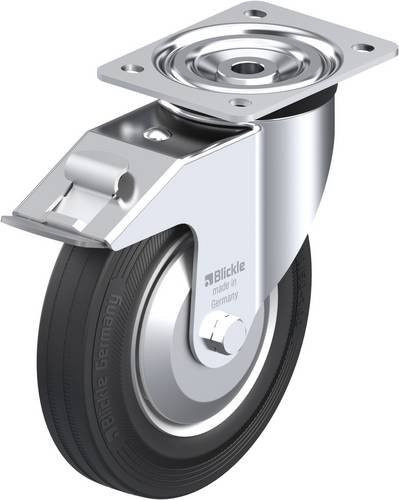 Blickle Lenkrolle 37143 L-V 202R-FI-FA mit Feststeller, Rad-Durchmesser: 200 mm, Tragfähigkeit: 205 kg, Farbe: Schwarz/Silber, Material: Stahl, verzinkt - Bild 1