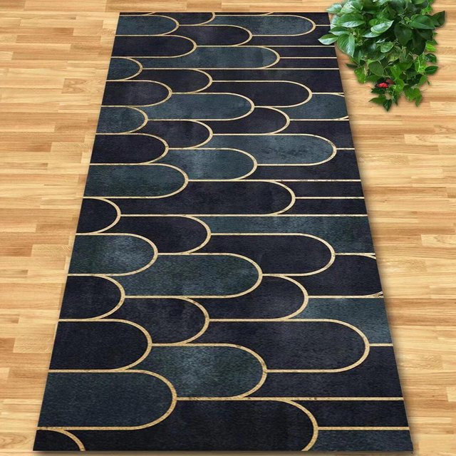 Moderner Teppich Läufer Karpetti in Blau mit geometrischem Design, rutschfest und waschbar, B/T: 90 x 300 cm - Bild 1