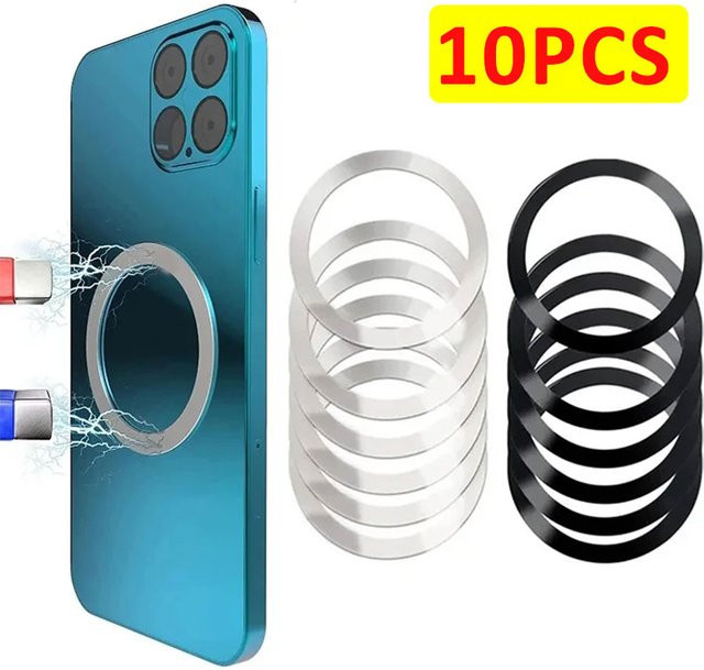 DIKELANG 10er Set MagSafe Magnetische Metallplatten für kabelloses Laden, Universal Aufkleber für iPhone, Samsung und Xiaomi, Schwarz und Silber - Bild 1