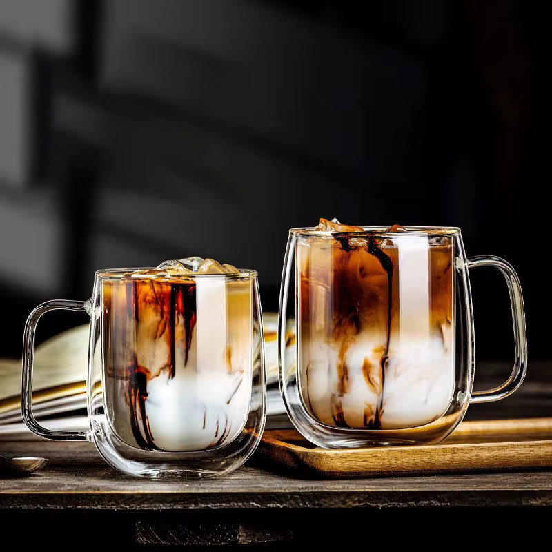 YWDL Doppelwandige Borosilikatglas-Tasse mit Henkel, transparente Kaffeetasse für Milch und Wasser, 250 ml - Bild 2