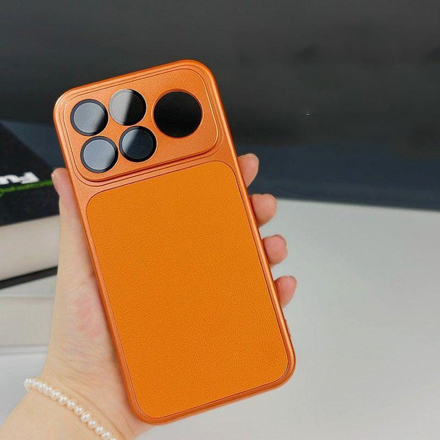 Luxus Lederhülle mit Linsenschutz für Xiaomi Poco F9 Ultra und Poco F8 Pro in Orange - Bild 1