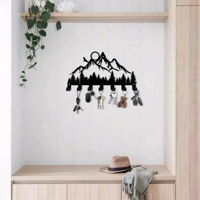 HOMDOX Metall-Wanddekoration im Waldstil als rustikaler Schlüsselhalter, Schwarz, Breite: 25 cm - Bild 1