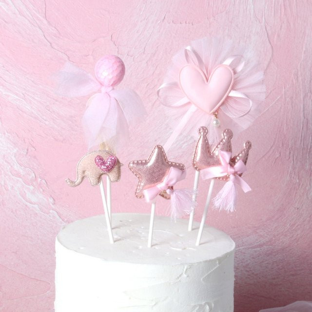Alivparty Kuchen Topper in Rosa mit Herz und Sternen für Geburtstag, Hochzeit oder Baby Shower - Bild 1