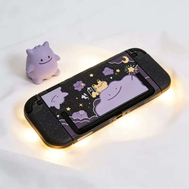 Cartoon Schutzhülle für Nintendo Switch mit Glitzer-Effekt in Lila und Weiß, inklusive Joy-Con-Hüllen und Dock-Abdeckung - Bild 6