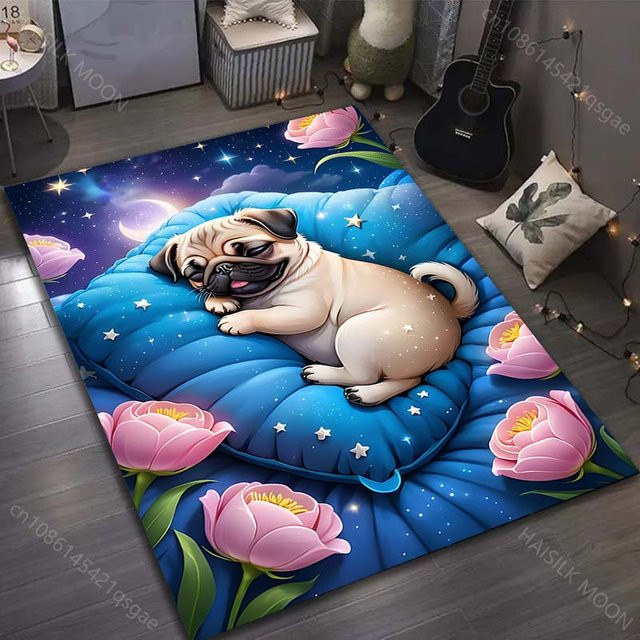 UQIDEHOME Teppich mit süßem Mops-Druck, rechteckig, mehrfarbig, B/B/H: 60 x 90 cm - Bild 1