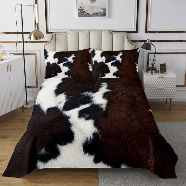 JMG Household Supplies Kuhfell Tagesdecke Set mit Bettbezug und Kissenbezug in Weiß, Rustikaler Western Cowboy Stil, B/H: 135 x 200 cm - Bild 1