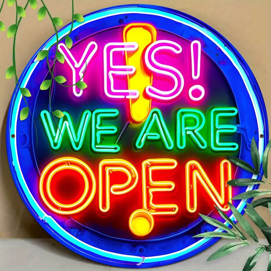 Potdemiel Neonschild Yes We Are Open Rund im Vintage-Design Multicolor Wanddekoration - Bild 3