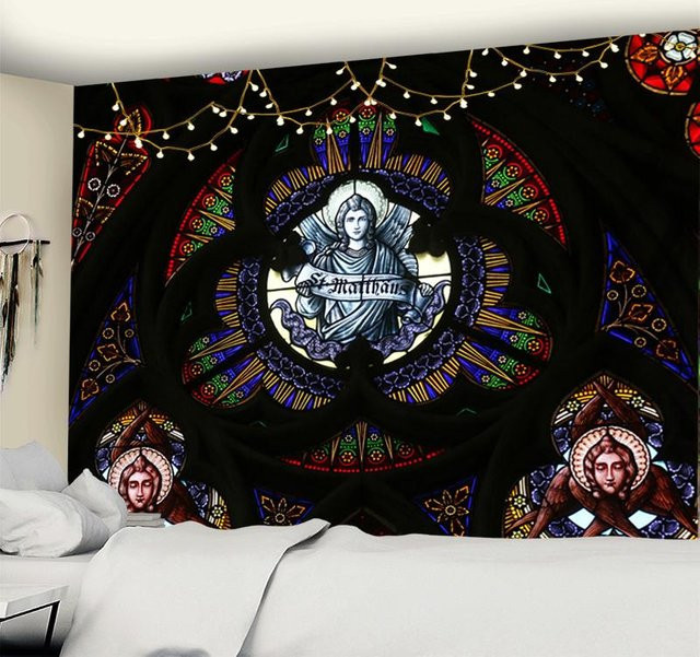 Christlicher Wandteppich Evangelist Matthäus Wandkunst in Grau und Multicolour, B/H: 95 x 70 cm - Bild 1