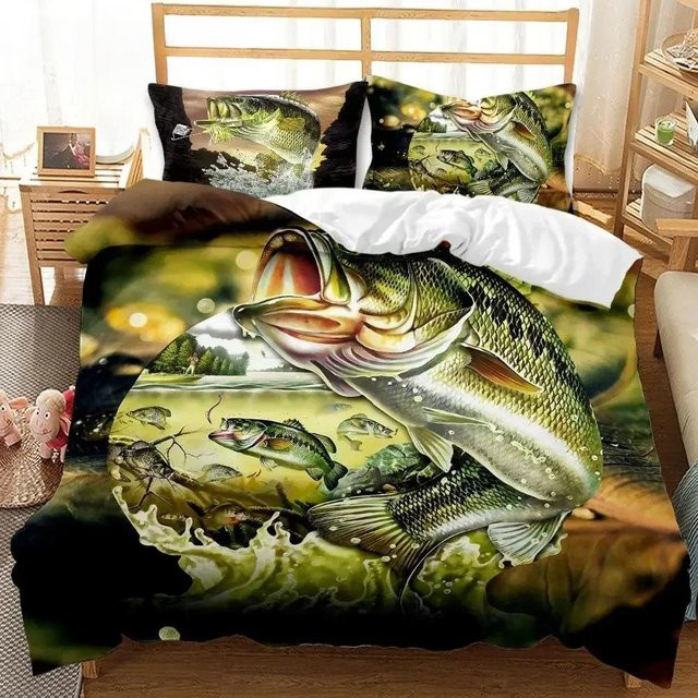 JMG Household Supplies Bettwäsche Hecht und Barsch mit Streifenmuster für Kinder und Teenager, Set aus Bettbezug und Kissenbezug, Mehrfarbig, B/H: 135 x 200 cm - Bild 1