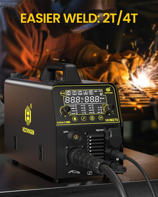 HZXVOGEN 6-in-1 Inverter-Schweißgerät in Schwarz, 220V Aluminium MIG/HF TIG/MMA Gas- und Gaslos-Schweißgerät mit Digitalanzeige und adaptivem Krateranschluss - Bild 1