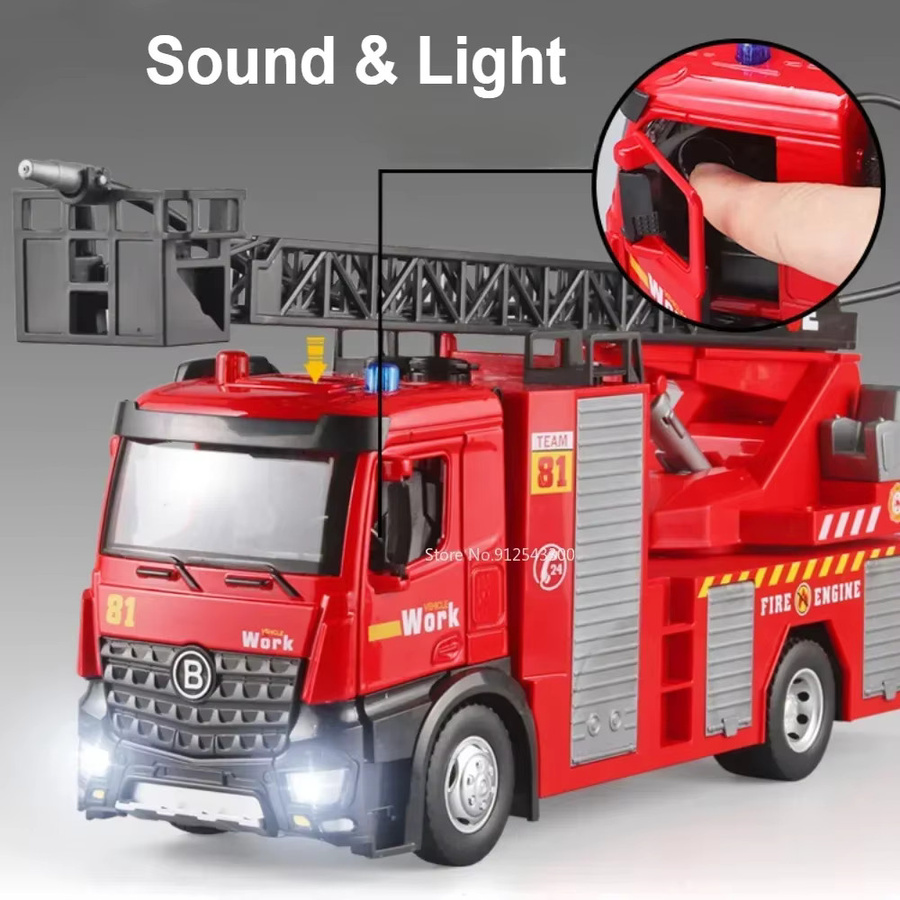 DUFFDUN Feuerwehrauto-Modell, Spielzeugauto, Maßstab 1:18, mit Musik, Wassersprühsprinkler, Metall - Bild 2