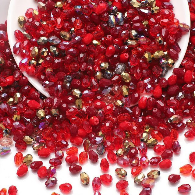 Glasperlen Wassertropfen, rot, 6*8mm, 50 Stück - Bild 1