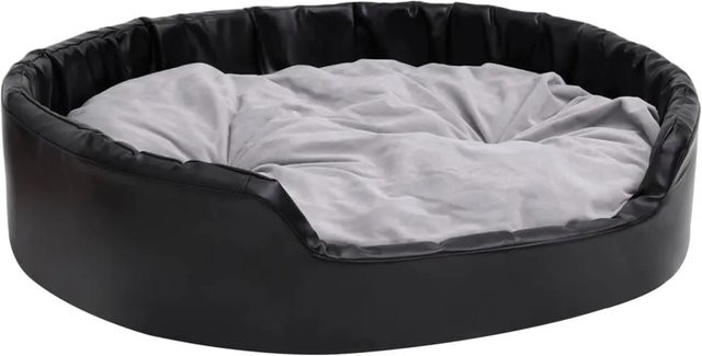 vidaXL Hundebett Sofa in Schwarz-Grau aus Plüsch und Kunstleder mit abnehmbarem Bezug, B/T/H: 99 x 89 x 21 cm - Bild 1