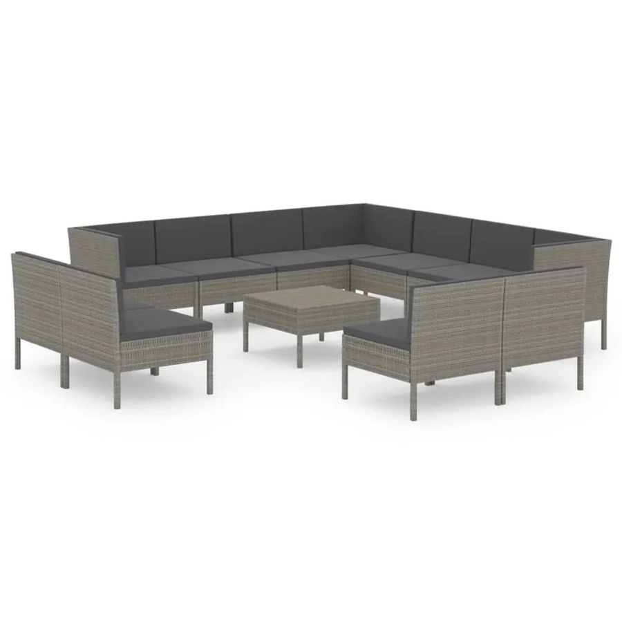 vidaXL 12-tlg Garten-Lounge-Set aus Poly Rattan in Grau/Anthrazit mit Auflagen und Couchtisch in U-Form - Bild 2
