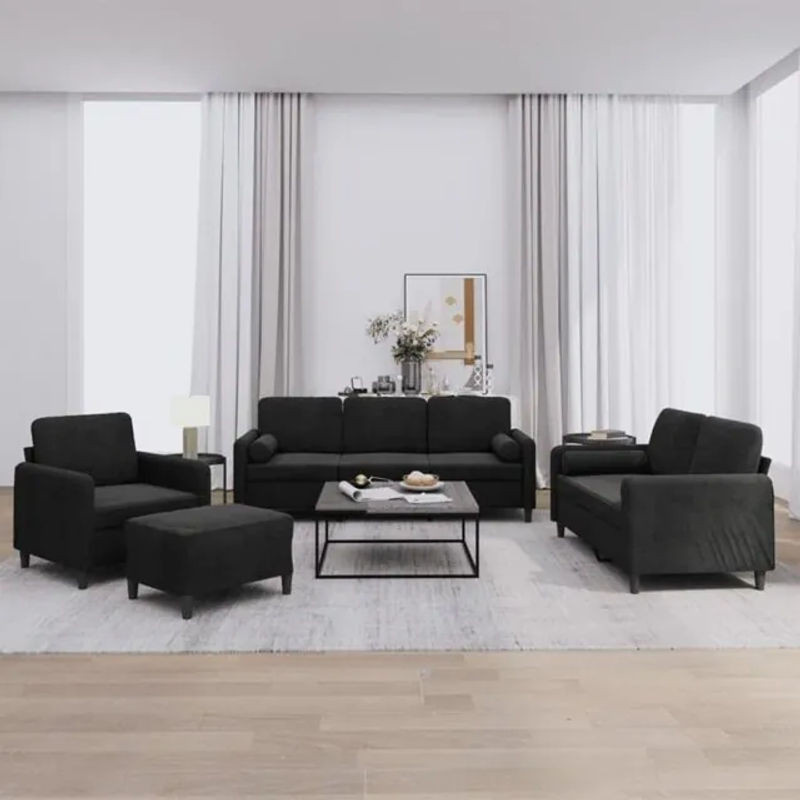 Vidaxl 4-tlg. Sofagarnitur aus Samt und Metall in Schwarz im modernen Design - Bild 1