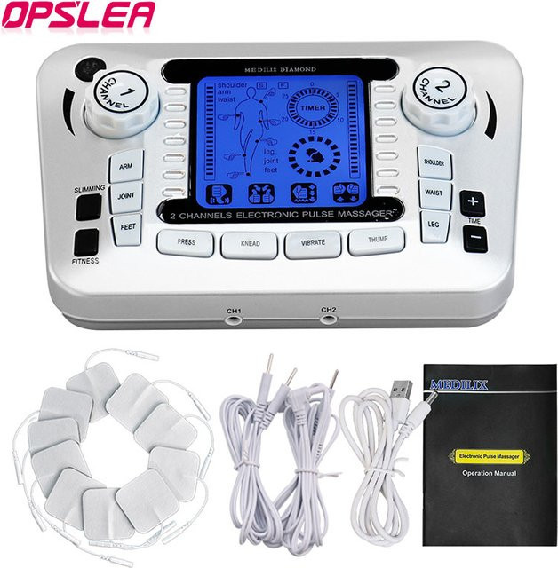 OPSLEA TENS Elektrostimulator und EMS Massagegerät zur Muskelstimulation in Silber mit 12 Modi für die Niederfrequenz-Physiotherapie und Entspannungsbehandlung - Bild 1