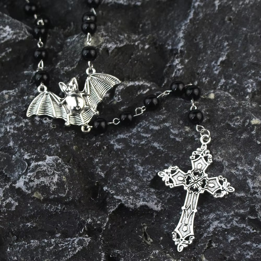YiYuYiHua Rosenkranz, Perle, Silber, Kreuz Ankh Fledermaus - Bild 4