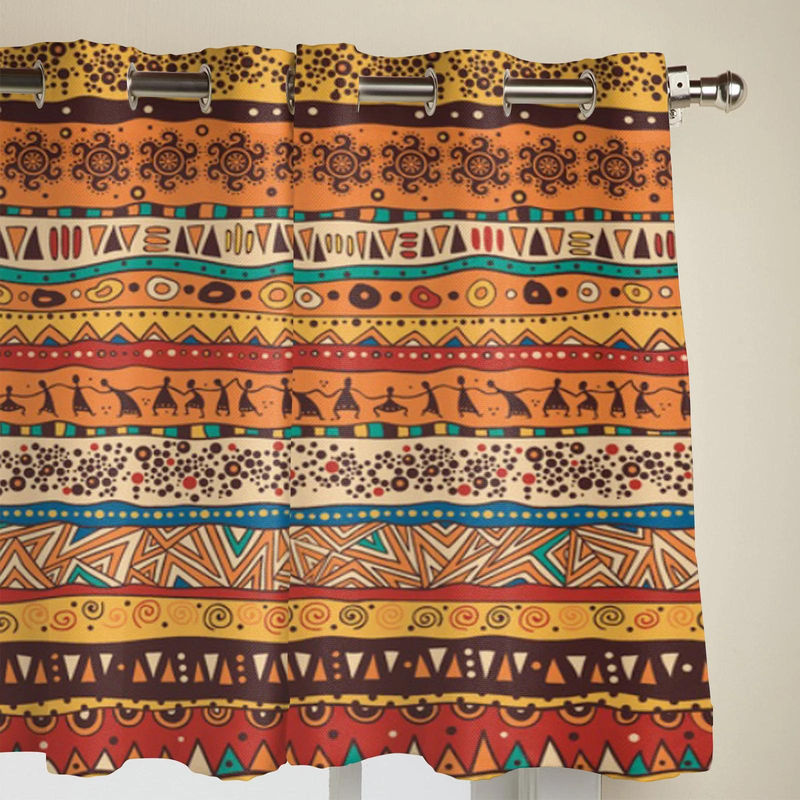 Super Six Fenstervorhänge im afrikanischen Ethnic-Design, blickdichte Vorhangpaneele aus Polyester, Mehrfarbig, Breite: 70 cm, Höhe: 100 cm, 2er-Set - Bild 2