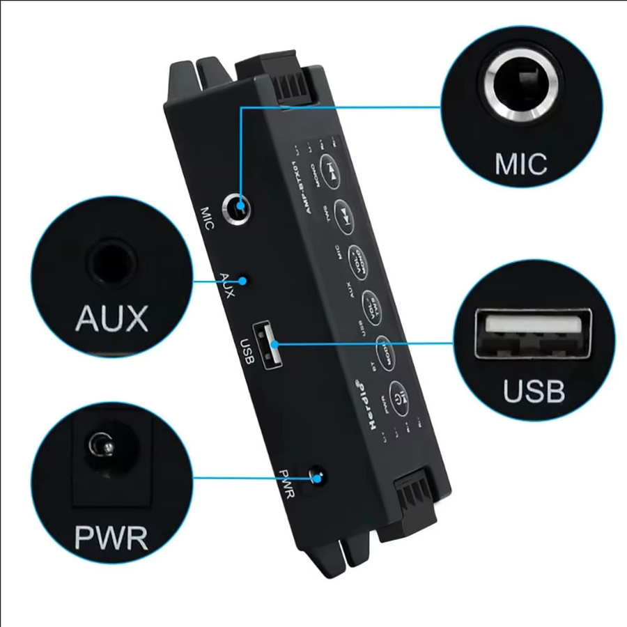 Herdio 4-Kanal Bluetooth Verstärker in Schwarz mit TWS, AUX, MIC und USB für passive Lautsprecher und Heimkinosysteme - Bild 2