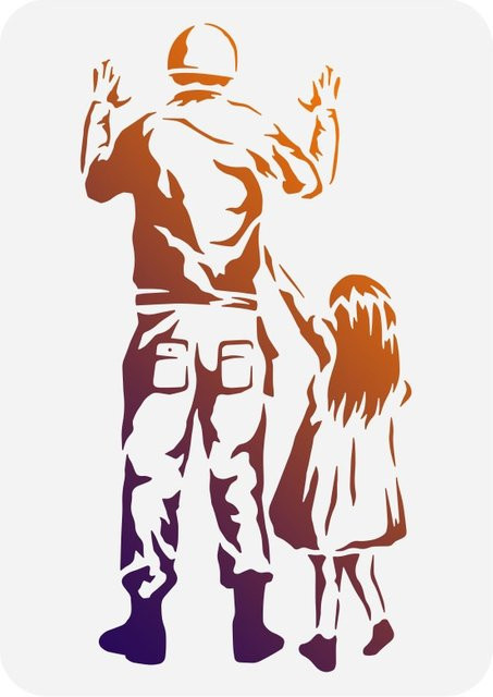 Banksy Schablone Mädchen mit Soldat wiederverwendbare Malvorlage für DIY Kunst Projekte, B/H: 21,08 x 21,08 cm - Bild 1