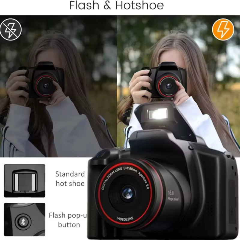 Digitale Camcorder Kamera mit 16X Zoom in Schwarz für Anfänger und Studenten - Bild 5