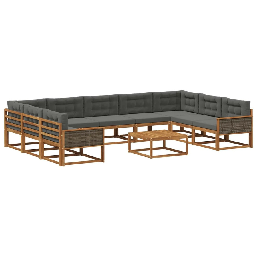 vidaXL Outdoor-Sofagarnitur L-Form aus Akazienholz mit 10 Kissen in Anthrazit und Braun - Bild 2