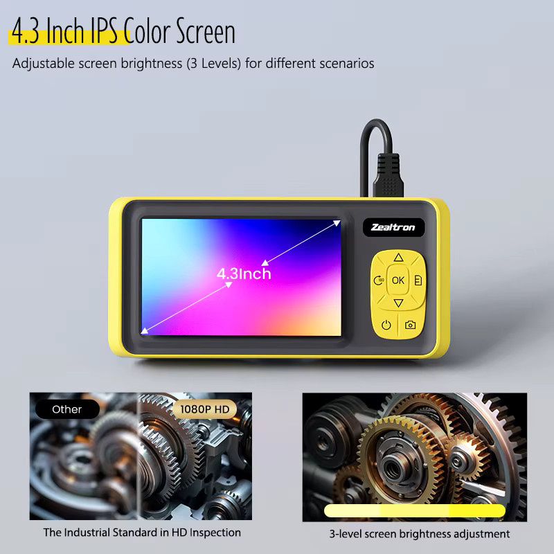 VISHRT Endoskopkamera mit 4,3 Zoll Bildschirm, HD1080P, Autofokus-Objektiv, LED-Video USB-Sonde, wasserdichtes Boreskop in Gelb - Bild 2