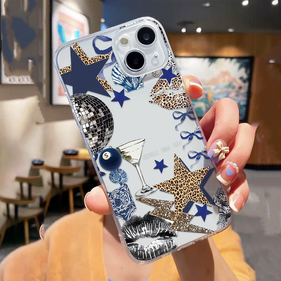 Transparente TPU-Handyhülle mit Leopardenmuster und Pentagramm-Lippendruck für iPhone 17 Air Pro Max, iPhone 16 15 14 13 12 11 XS XR X 7 8 Mini Plus Pro Max SE - Bild 4