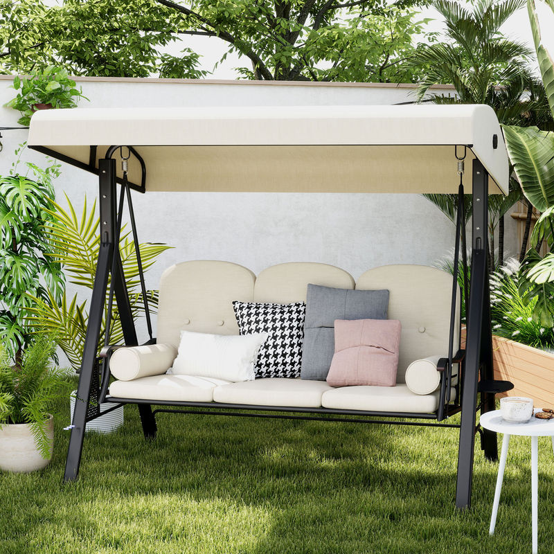 Outsunny 3-Sitzer Hollywoodschaukel mit Sonnendach und Kissen, Metall und Polyester, Beige-Braun, B/T/H: 208 x 120 x 172 cm - Bild 5