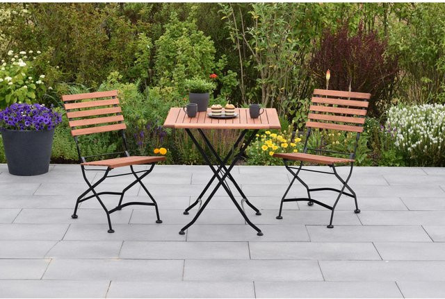 Merxx Schlossgarten Gartenmöbel-Set 3-teilig aus Eukalyptus und Flachstahl in Graphit und Braun, bestehend aus 2 Klappstühlen und einem Klapptisch mit B/B/H: 75 x 75 x 75 cm - Bild 1