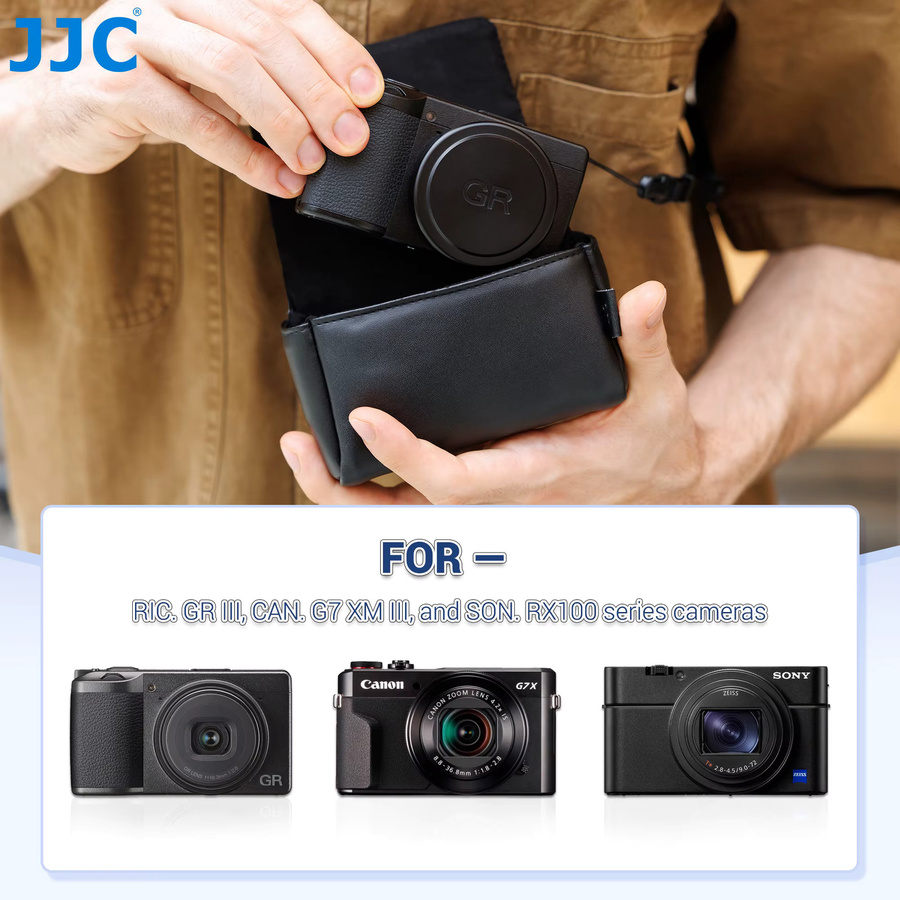 JJC Kleine Kameratasche für Kompaktkameras wie Ricoh GR IV HDF, GR IIIx und Sony RX100 Serie in Schwarz oder Grau - Bild 4