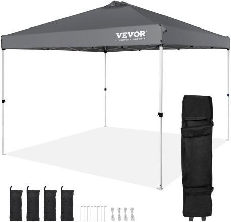 VEVOR Pop Up Canopy Tent Partyzelt Dunkelgrau B/T/H: 304,8 x 304,8 x 320 cm mit 250D PU silberbeschichtetem Gewebe inkl. Aufbewahrungstasche und Sandbags - Bild 1