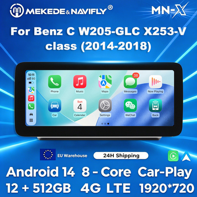 MEKEDE Android 14 Autoradio mit HD Touchscreen, 8-Kern, 4G LTE, kabelloses CarPlay und Android Auto für Mercedes Benz C-Klasse W205, GLC X253, V-Klasse, GLA und CLA, Schwarz - Bild 1