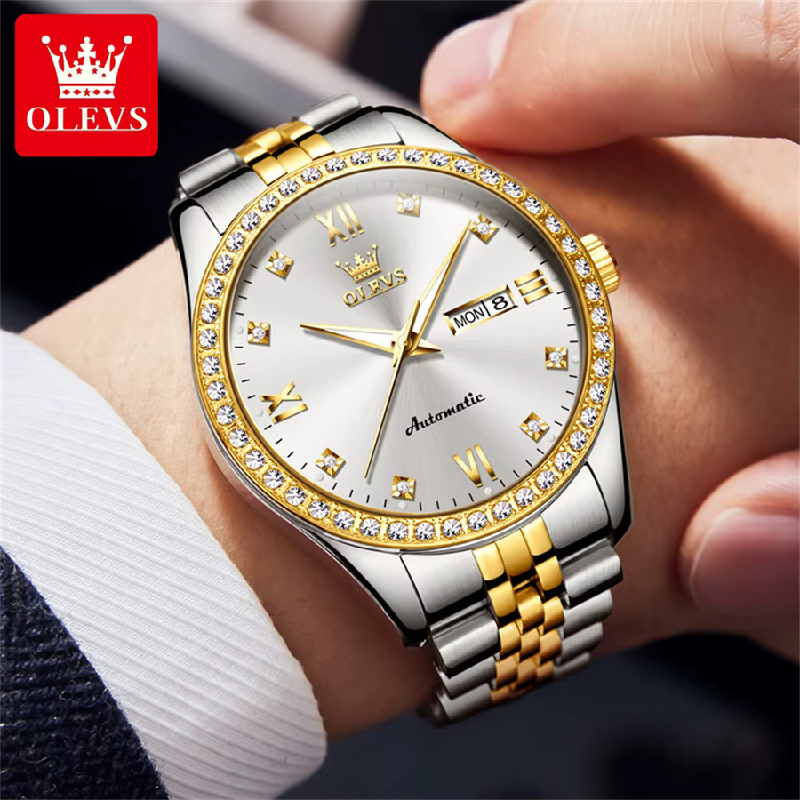 OLEVS Herrenuhr, Automatik, Edelstahl, Bicolor, Diamant, Herren - Bild 4