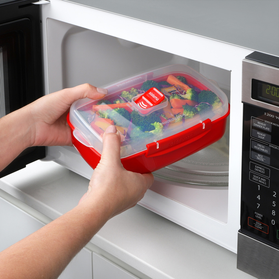 sistema Microwave™ Mikrowellengeschirr Box aus Kunststoff, rot/transparent, 1,25 l - Bild 2