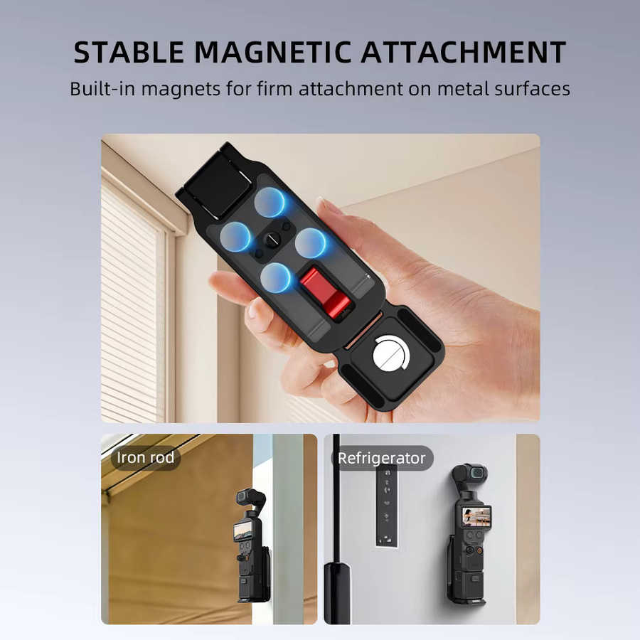 BRDRC Magnetisches Schnellwechsel-Stativ für DJI Pocket 4 und Pocket 3, faltbares Metall-Fotografie-Stativ mit verstecktem Haken in Schwarz - Bild 3
