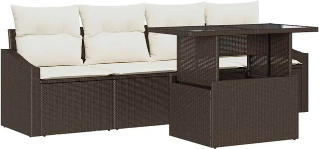 vidaXL Garten-Sofa-Set aus Poly-Rattan in Braun mit 5 Teilen, inklusive Tisch, Sesseln, Mittelsofa und integriertem Stauraum für Kissen - Bild 1
