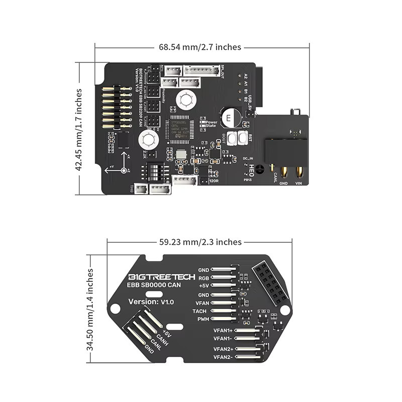 BIGTREETECH EBB SB2209 SB2240 CAN V1.0 3D-Druckerplatine mit USB-C und PT1000 für Klipper Voron StealthBurner VS Fly-SB2040 in Schwarz - Bild 2
