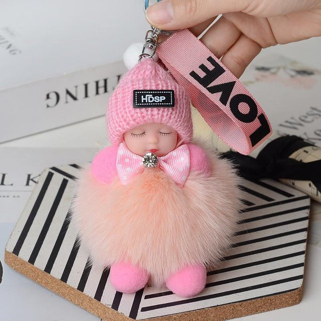 Linyi toy Schlüsselanhänger, schlafendes Baby, Plüschpuppe, Damen, Mädchen, gray - Bild 1