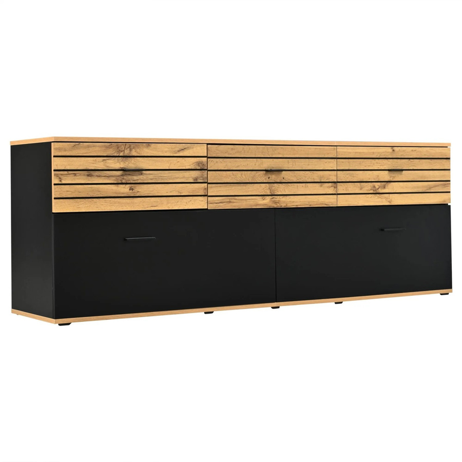 Merax TV-Schrank aus Holz in Schwarz und Braun mit 2 Türen und 3 Schubladen, B/T/H: 168 x 38 x 59 cm - Bild 2