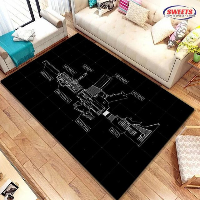 JGJG Teppich mit 3D Sturmgewehr und Pistolen Motiv, Schwarz, B/B: 80 x 160 cm - Bild 1