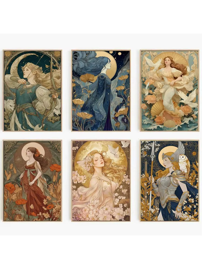 Potdemiel Leinwanddruck Griechische Mythologie Kunstporträt Aphrodite und Athene in Multicolour - Bild 3