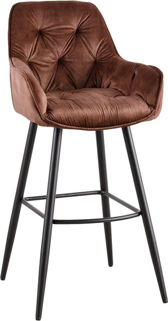 riess-ambiente Barhocker MILANO Barstuhl mit Lehne aus braunem Samt und schwarzem Metall mit Chesterfield-Steppung - Bild 1